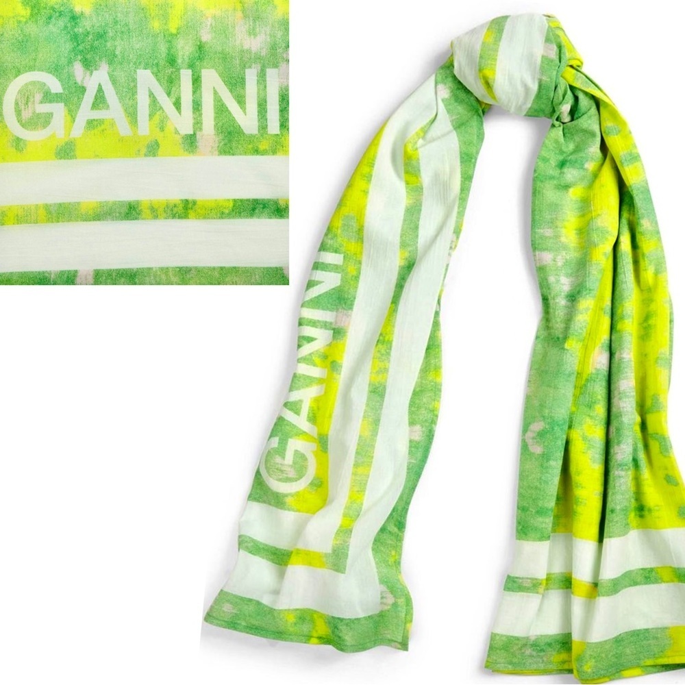NWT Ganni Tie-dye Voile Scarf organic cotton green and yellowā
